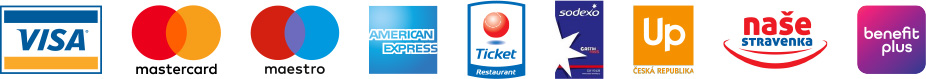 VISA, MasterCard, Maestro, American Express, Ticket Restaurant, Gastro Pass, Up, naše stravenka, benefit plus